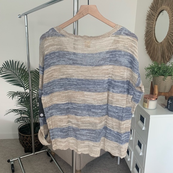 NWT Roxy Blue & Cream Striped Slouchy Knit Pullover Sweater XL - Picture 8 of 9